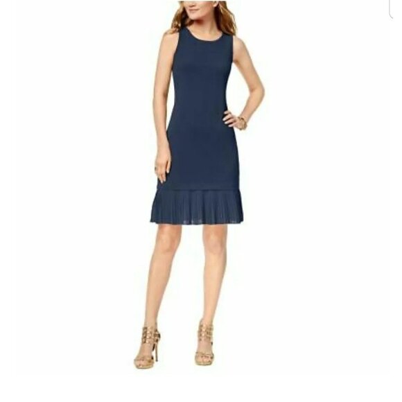 Michael Kors Navy Pleated Shift Dress Small - Picture 6 of 6